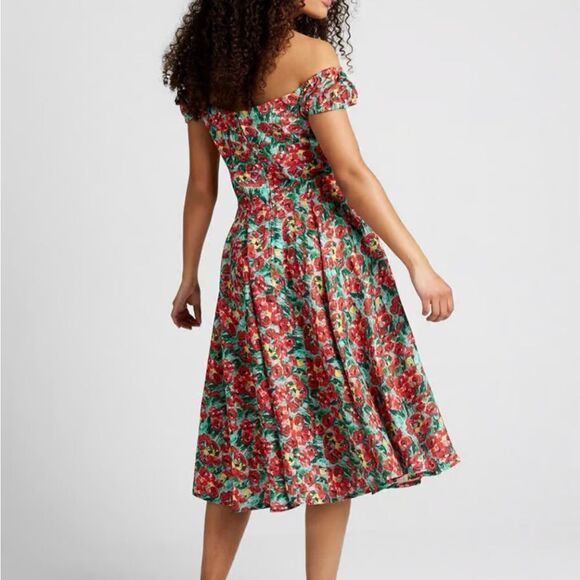 Modcloth Floral Sheen of Spring Fit & Flare Midi Sundress Off Shoulder 6 NWT - Picture 2 of 11